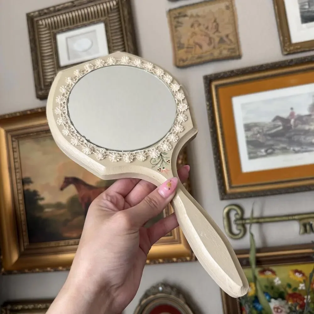 Vintage Hand Mirror with Lace Detailing